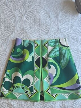 Green Retro Print A-Line Mini Skirt